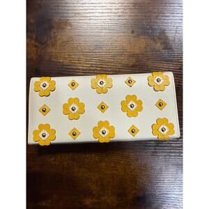 Prada Saffiano Leather Floral Appliqué Flap Wallet on chain